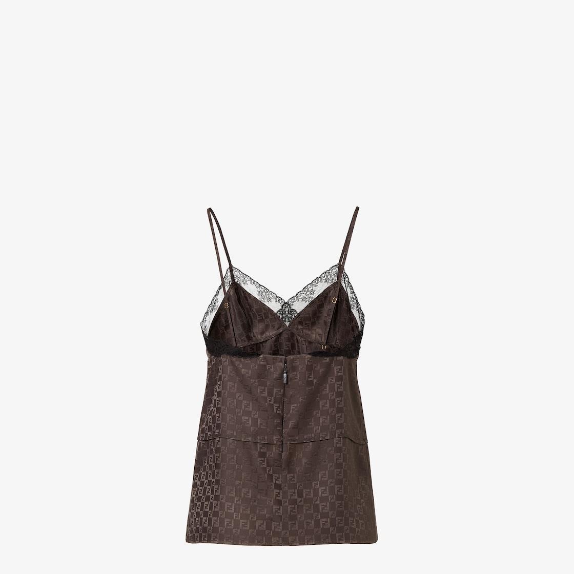 TopBrown jacquard FF silk top Product Image