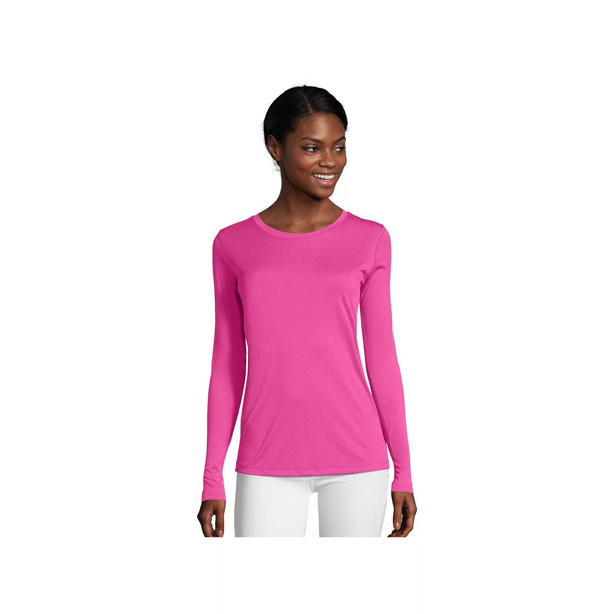 Women's Hanes® Cool Dri Long-Sleeve Performance Tee, Size: XL, Black Product Image