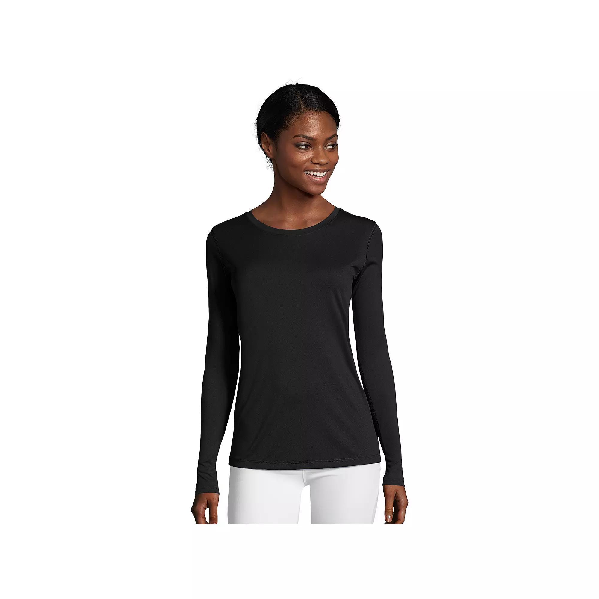 Women's Hanes® Cool Dri Long-Sleeve Performance Tee, Size: XL, Black Product Image