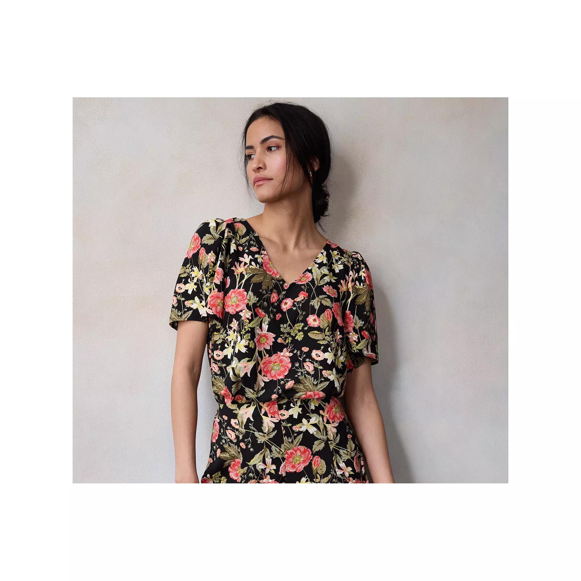 Womens LC Lauren Conrad Flutter Sleeve V-Neck Shirt Product Image