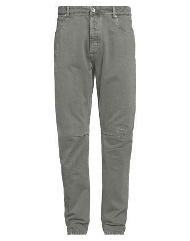 BRUNELLO CUCINELLI Man Jeans Sage Green Size 40 Cotton, Leather Product Image