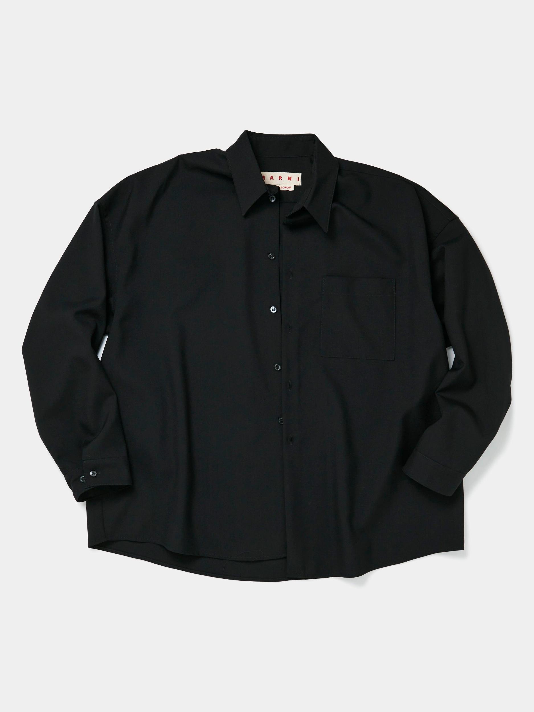 Tropical Wool Boxy Shirt (Black) Product Image