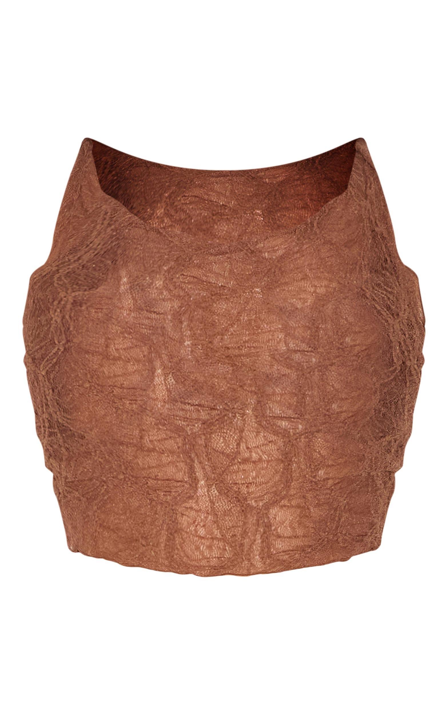 Chocolate Textured Mesh Knot Detail Asymmetric Beach Top Product Image