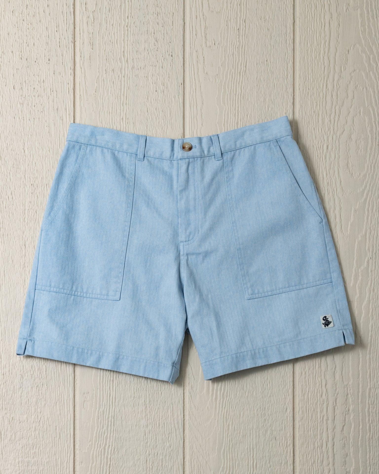 Ventura Short in Coastal Blue Salt Washed Herringbone Product Image