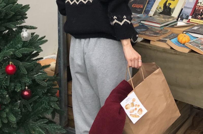 Crew Neck Patterned Oversized Sweater Product Image