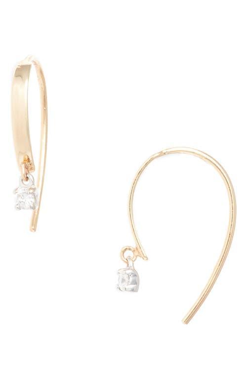 Mini Flat Hooked on Hoop Earrings with Dangle Diamonds Product Image