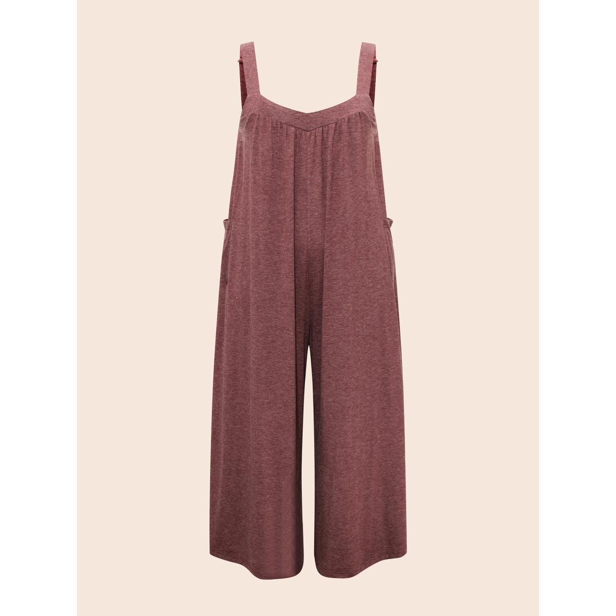 Plus Size Burgundy Heather Gathered Loose-Fit Jumpsuit Women Casual Sleeveless Heart neckline Everyday Loose Jumpsuits BloomChic 26/4X Product Image