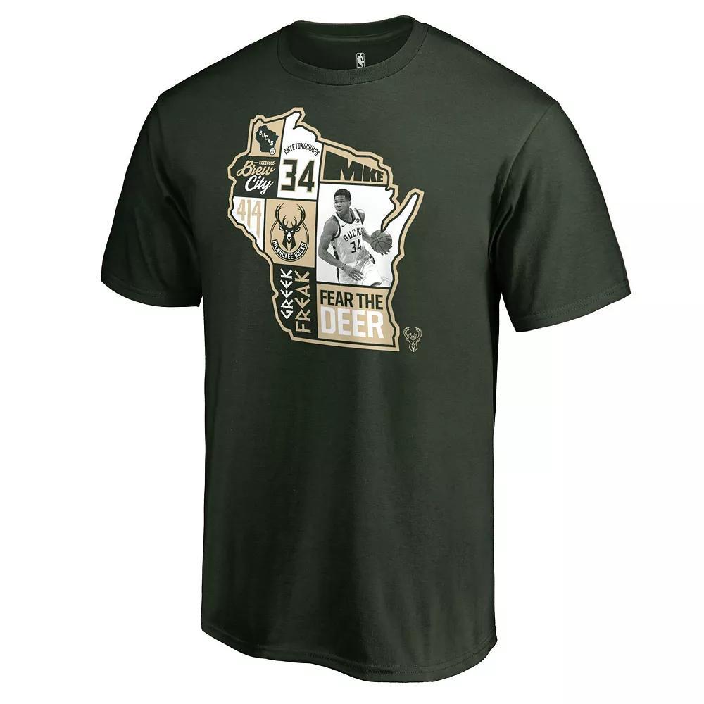 Men's Giannis Antetokounmpo Hunter Green Milwaukee Bucks Player State T-Shirt, Size: 4XL, Team Product Image