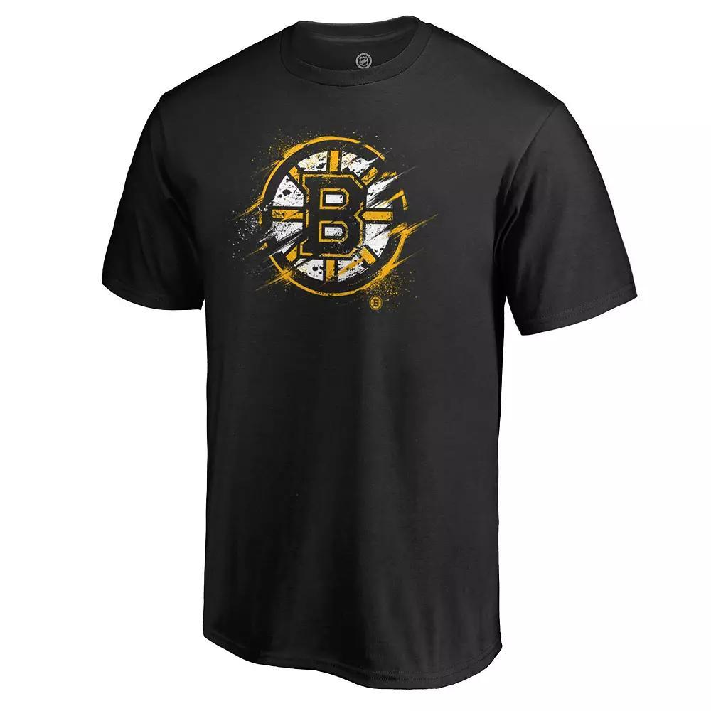 Men's Fanatics Branded Black Boston Bruins Splatter Logo T-Shirt, Size: Large Product Image