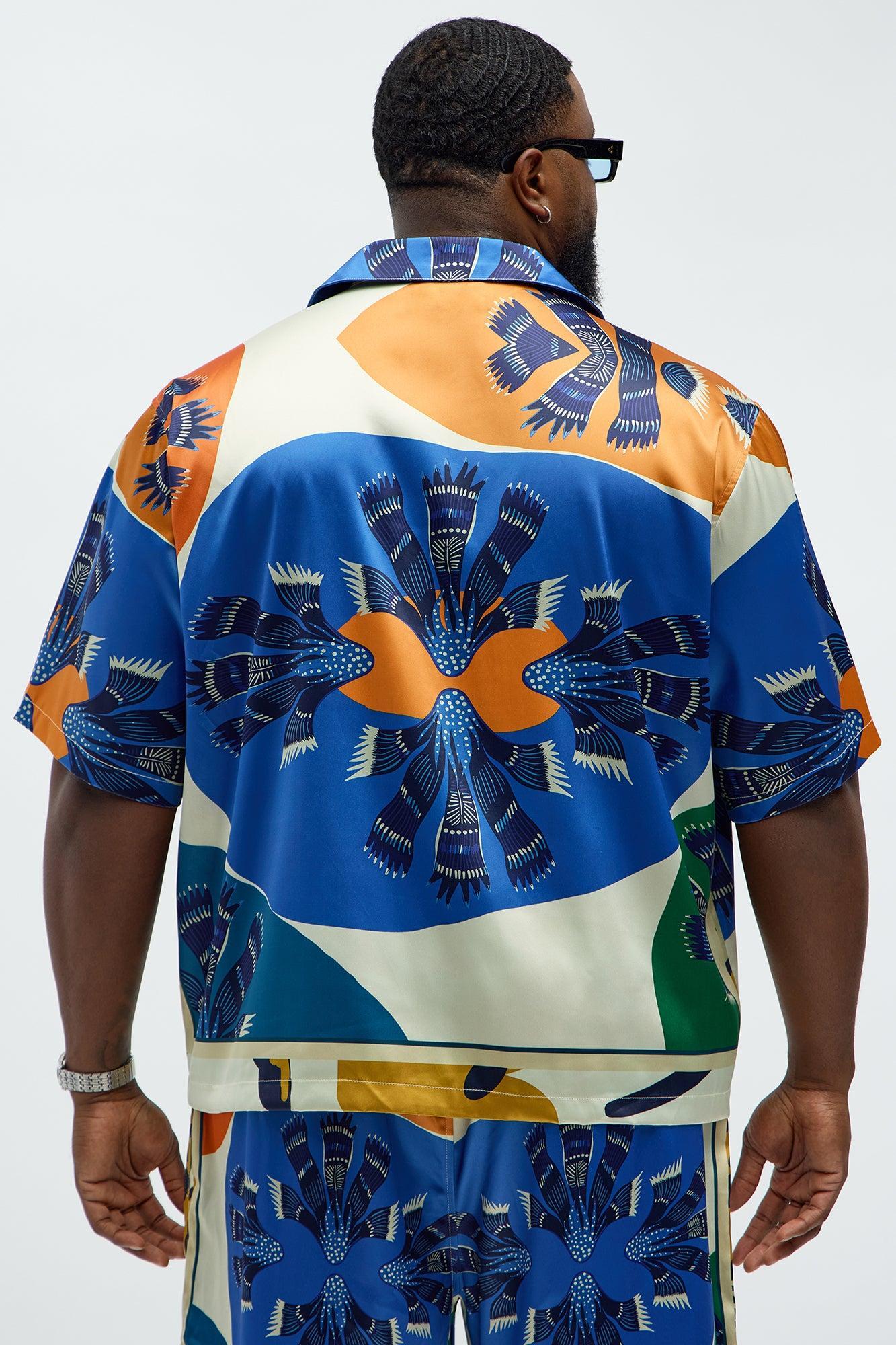 Relaxed Sea Vibe Cuban Collar Button Up Shirt - Multi Color Product Image
