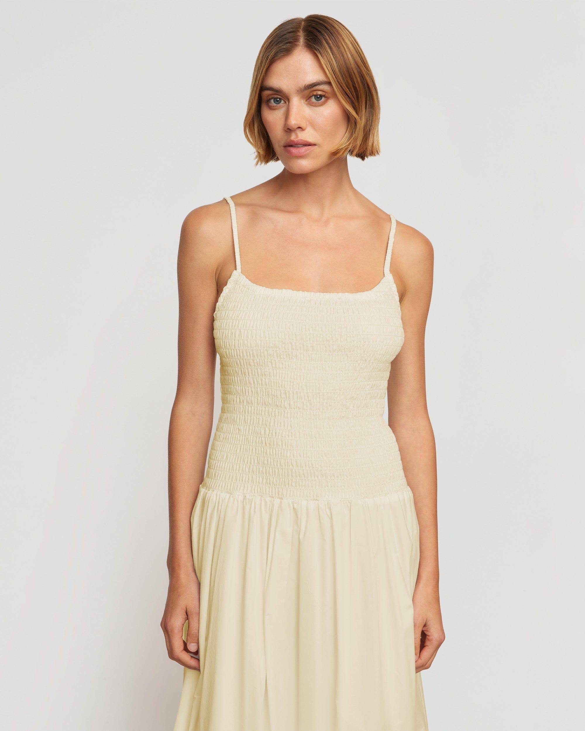 Venus Smocked Organic Cotton Midi Dress Product Image
