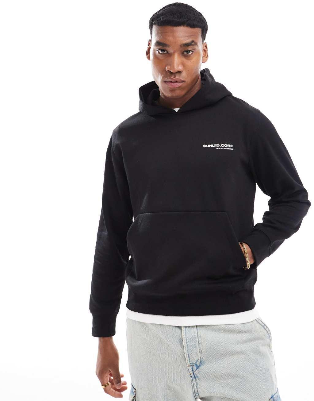 Jack & Jones oversized core back print hoodie in black  Product Image
