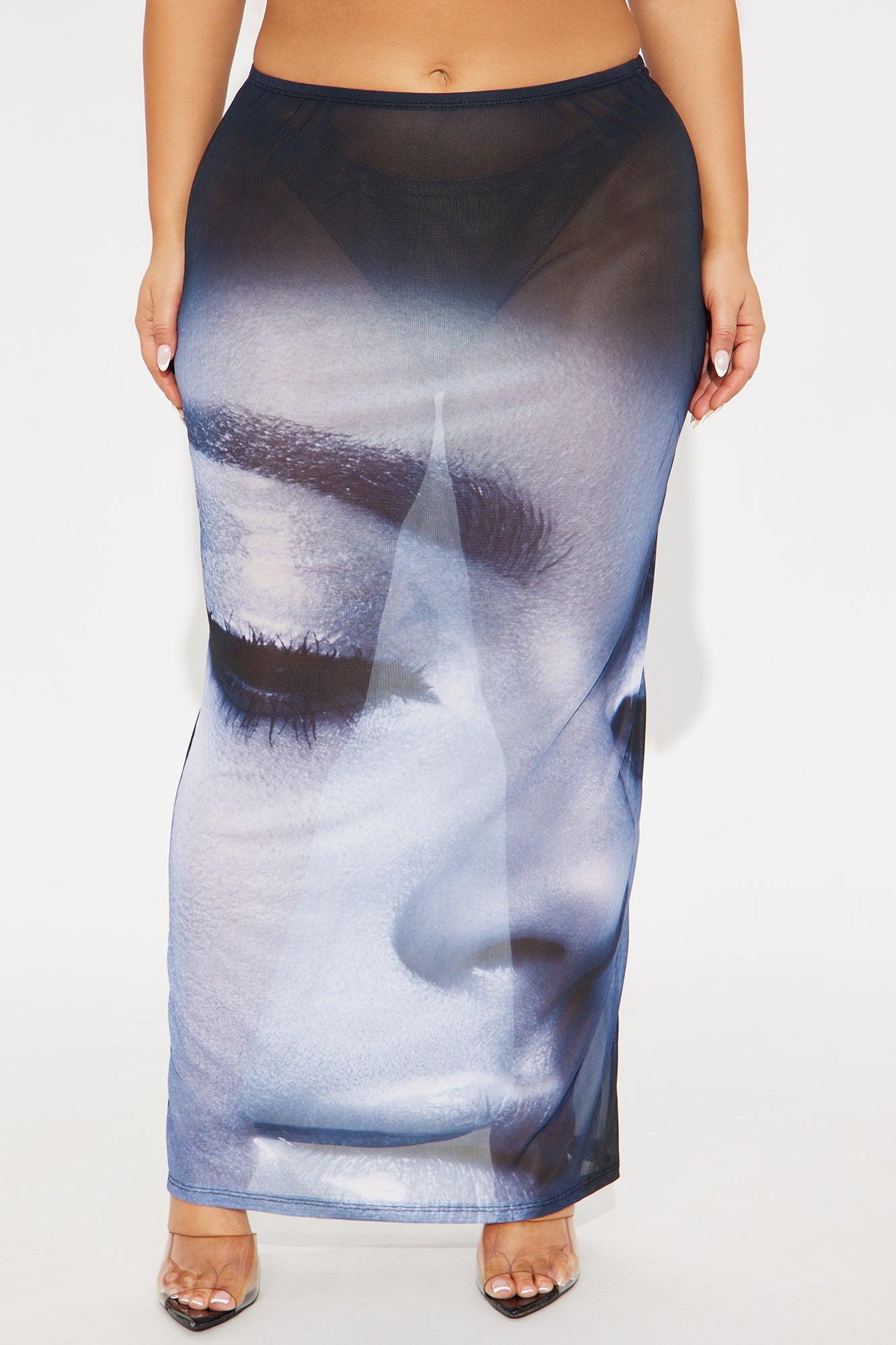 Thalia Sheer Face Print Mesh Maxi Skirt - Purple/combo Product Image