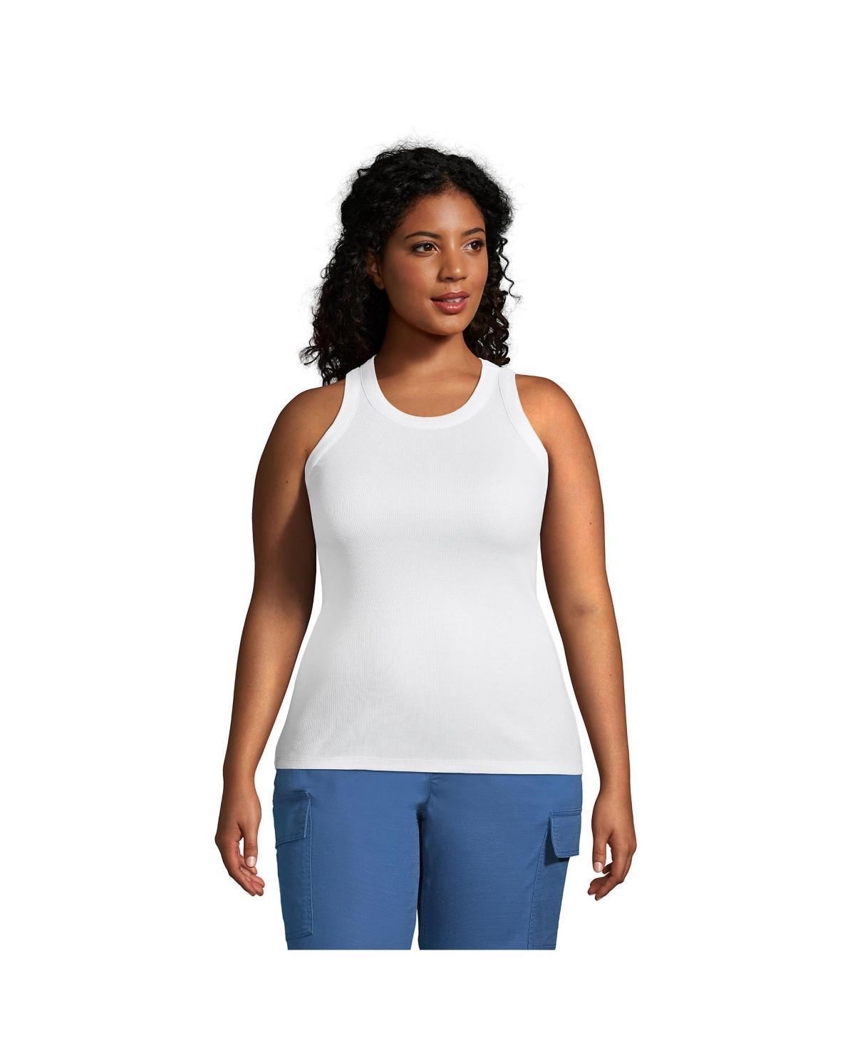 Plus Size Lands End Ribbed Crewneck Tank Top, Womens Gray Grey Product Image