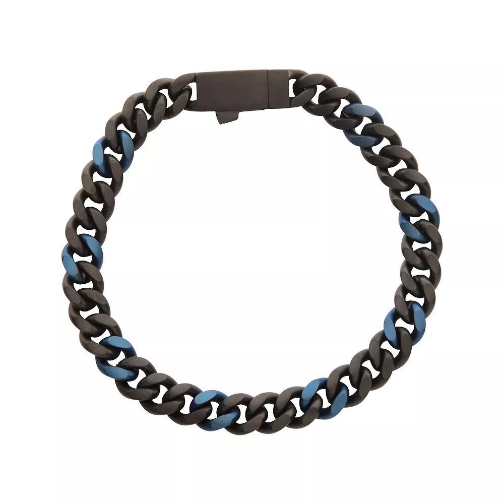 Men's Black Ion Plated Stainless Steel Cuban Chain Bracelet, Size: 8", Blue Black Product Image