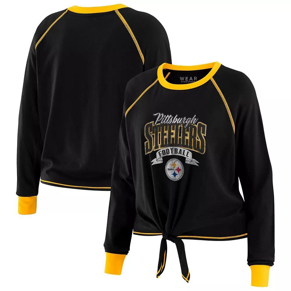 Women's WEAR by Erin Andrews Navy/Red Houston Texans Tie-Front Long Sleeve Top, Size: 2XL, Blue Product Image