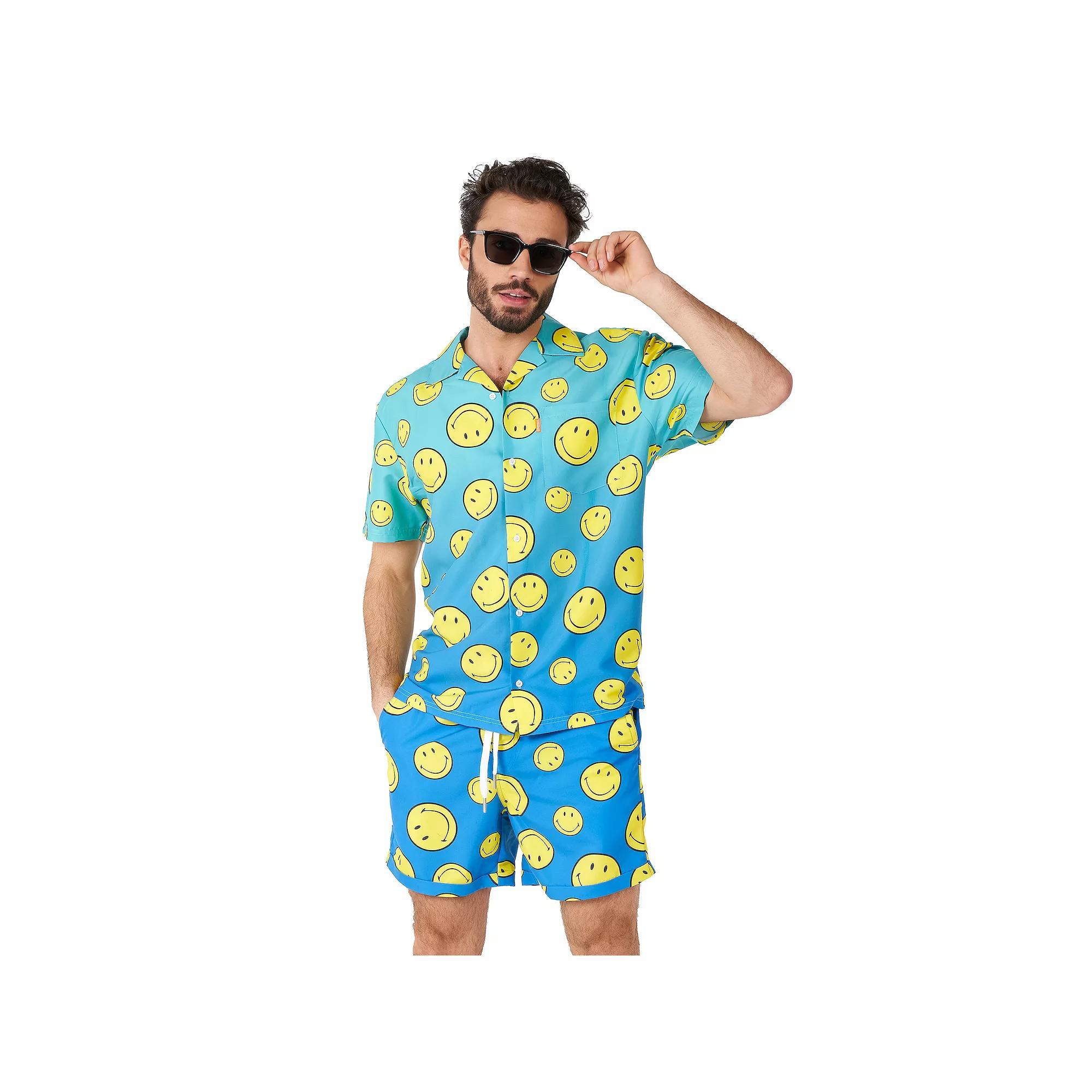 Men's OppoSuits SMILEY Summer Fade Short Sleeve Button Down Shirt & Shorts Set, Boy's, Size: XXL, Blue Product Image