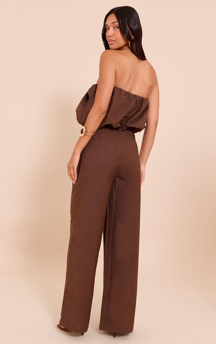  Dark Chocolate Cotton Puffball Bandeau Straight Leg Jumpsuit Product Image