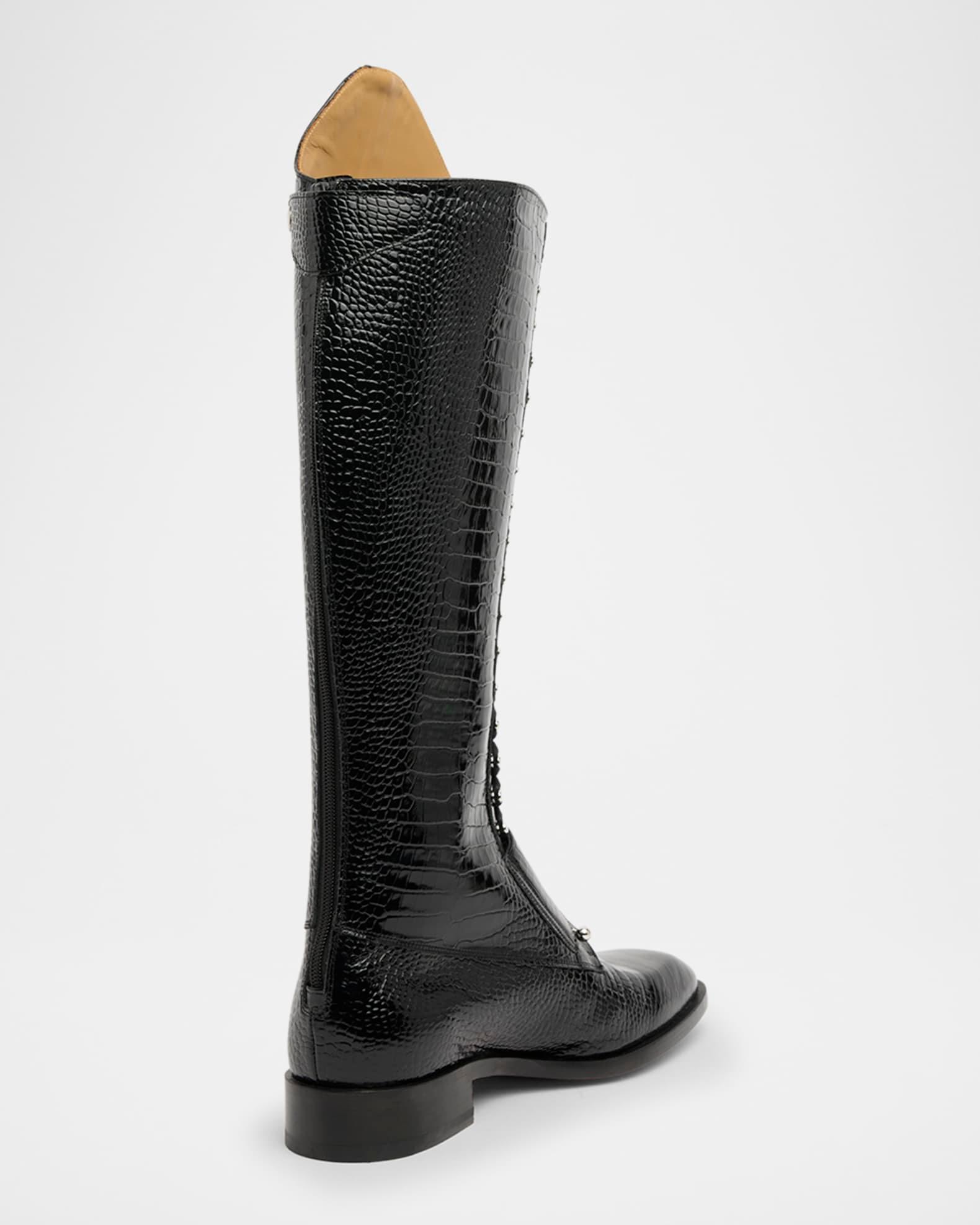 Men's Croc-Effect Leather Knee-High Boots Product Image