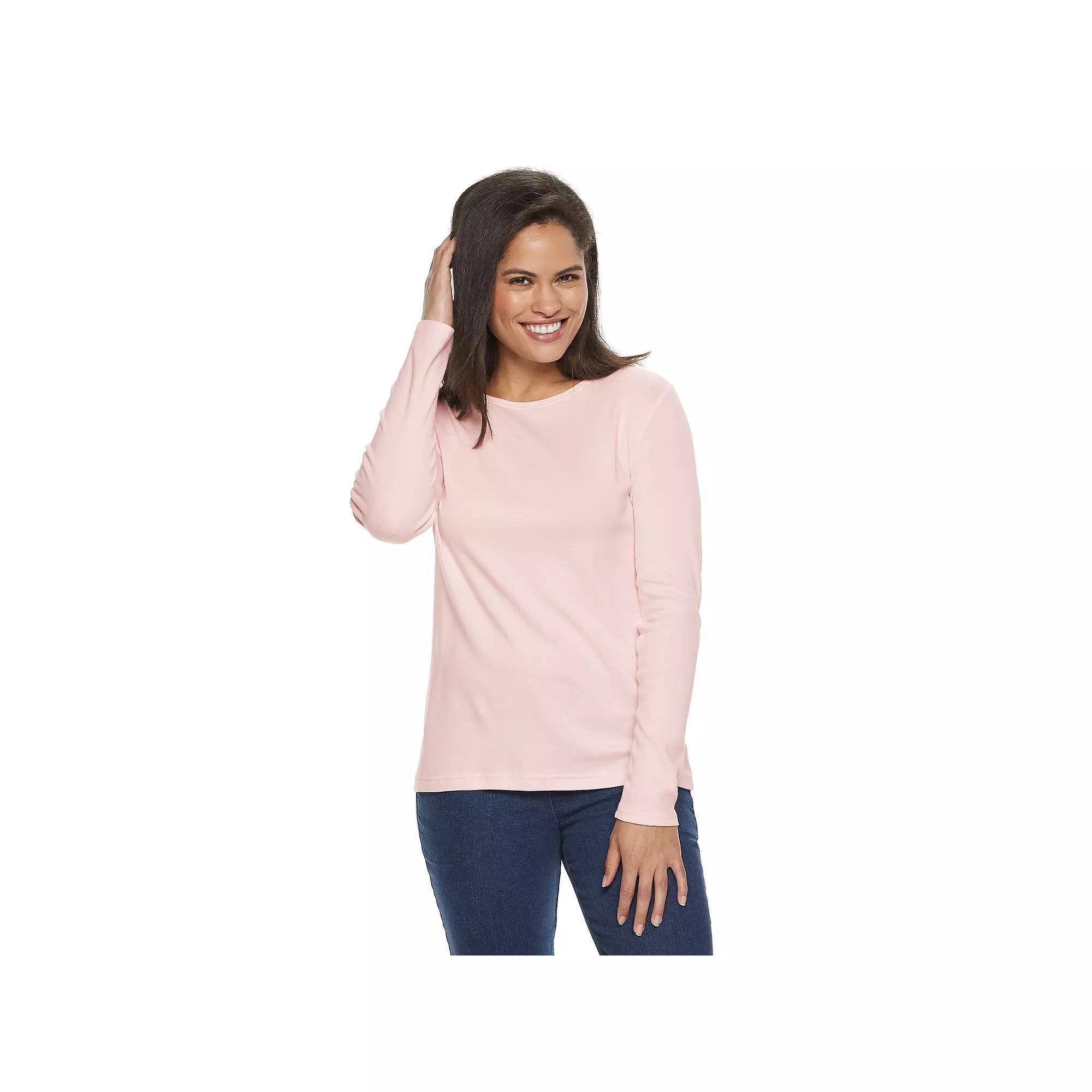 Petite Croft & Barrow® Crewneck Long-Sleeve Tee, Women's, Size: Small Petite, Pink Product Image