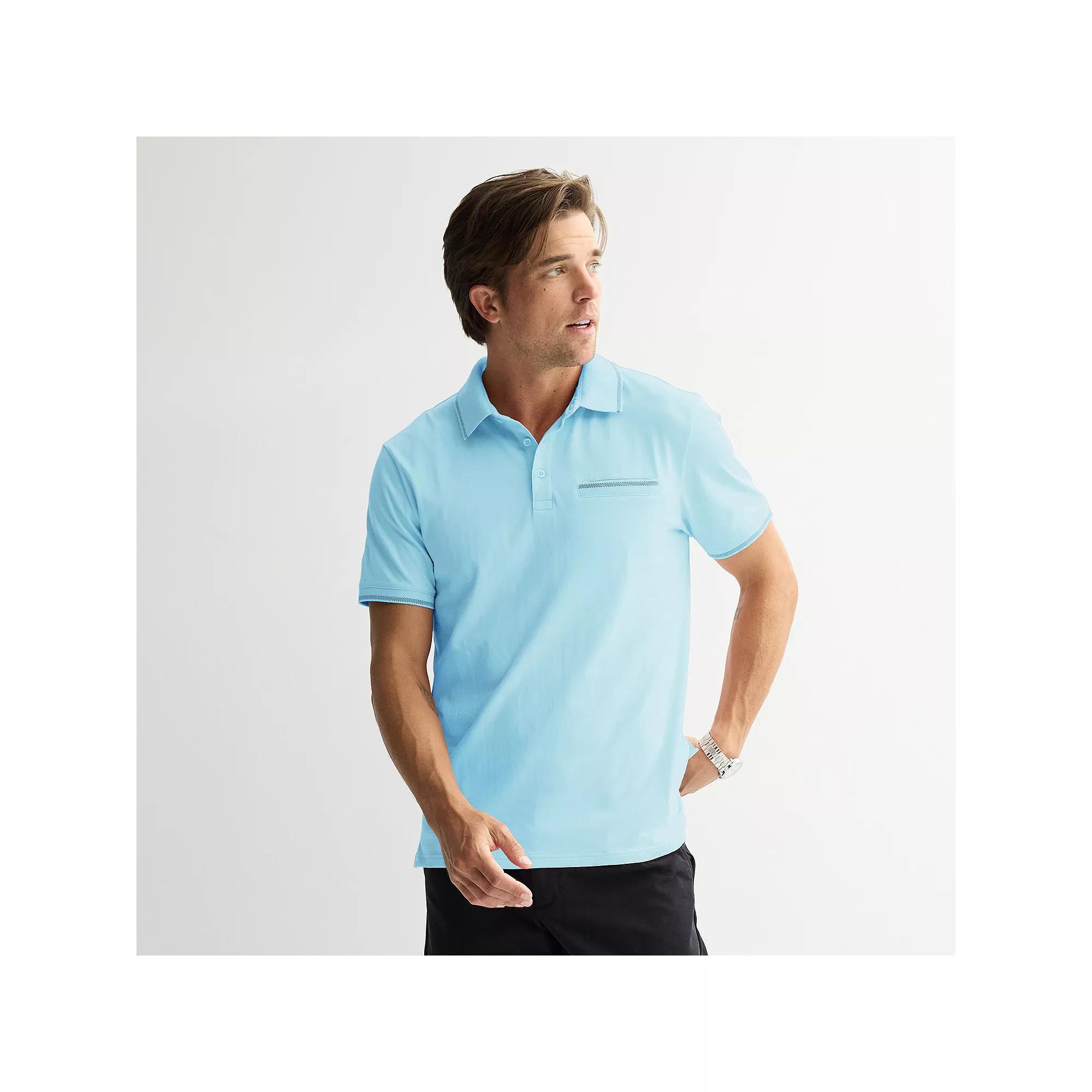 Men's Apt. 9® Short Sleeve Tipped Polo, Size: Large, Cool Blue Product Image