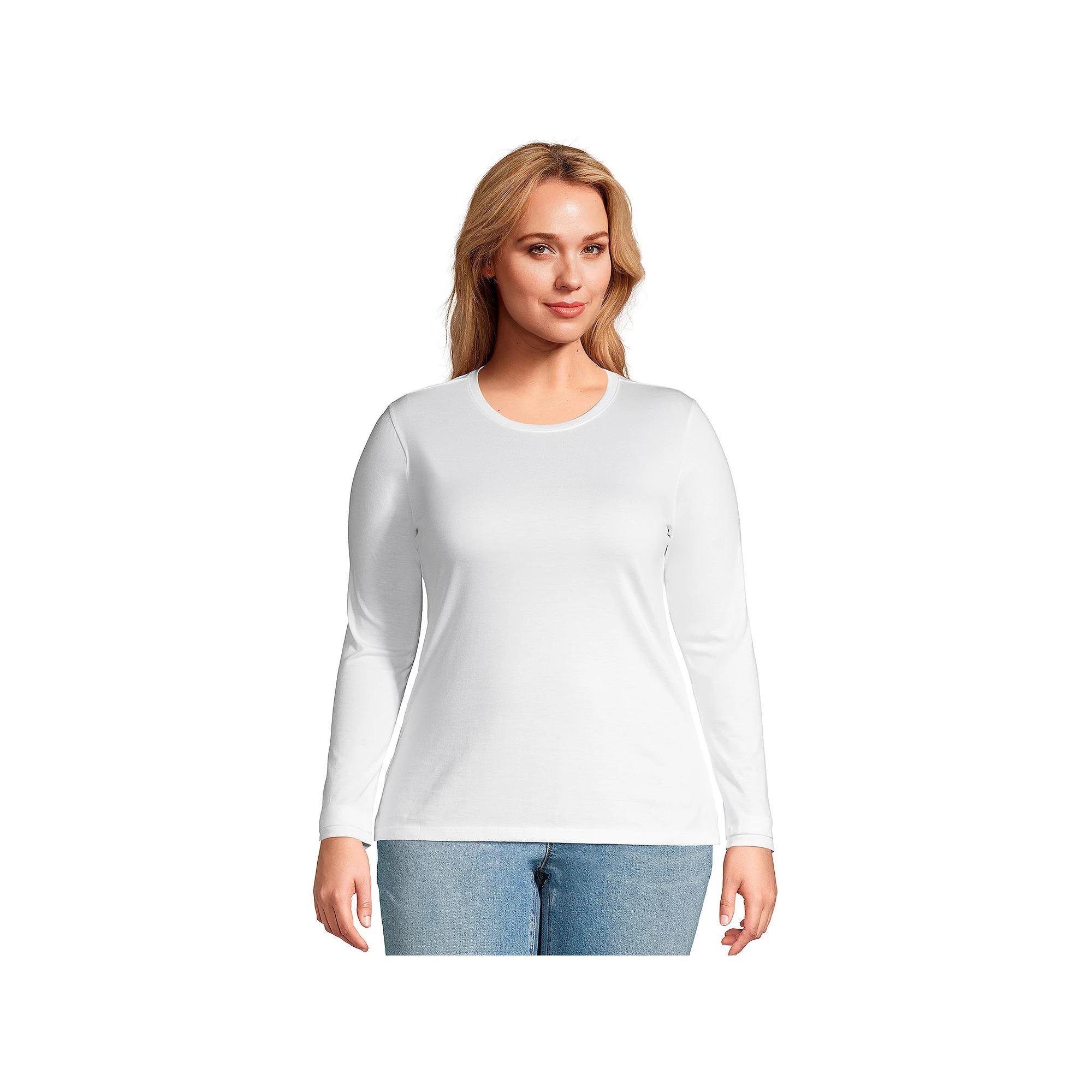 Plus Size Lands' End Long Sleeve Relaxed Supima Cotton Crewneck Tee, Women's, Size: 1XL, Grey Heather Product Image