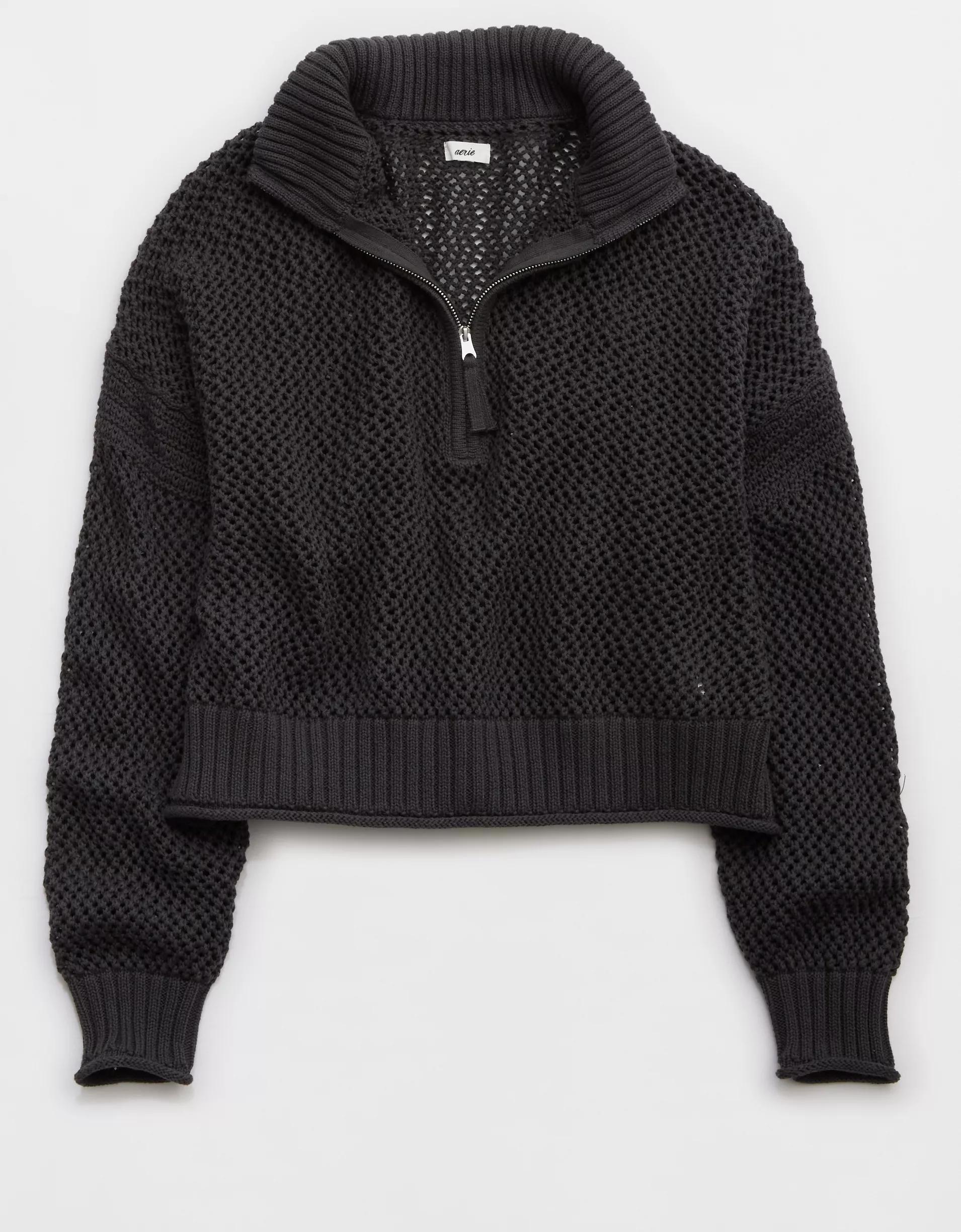 Aerie Crochet Quarter Zip Sweater Product Image