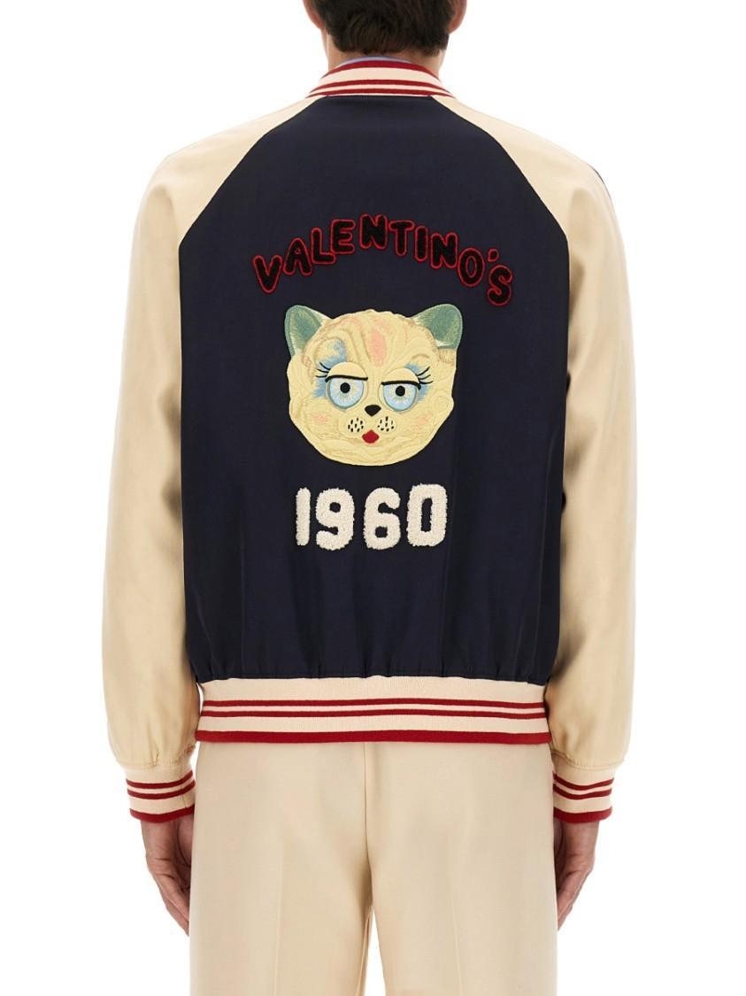 VALENTINO La Chat De La Maison Wool Bomber Jacket In Black Product Image
