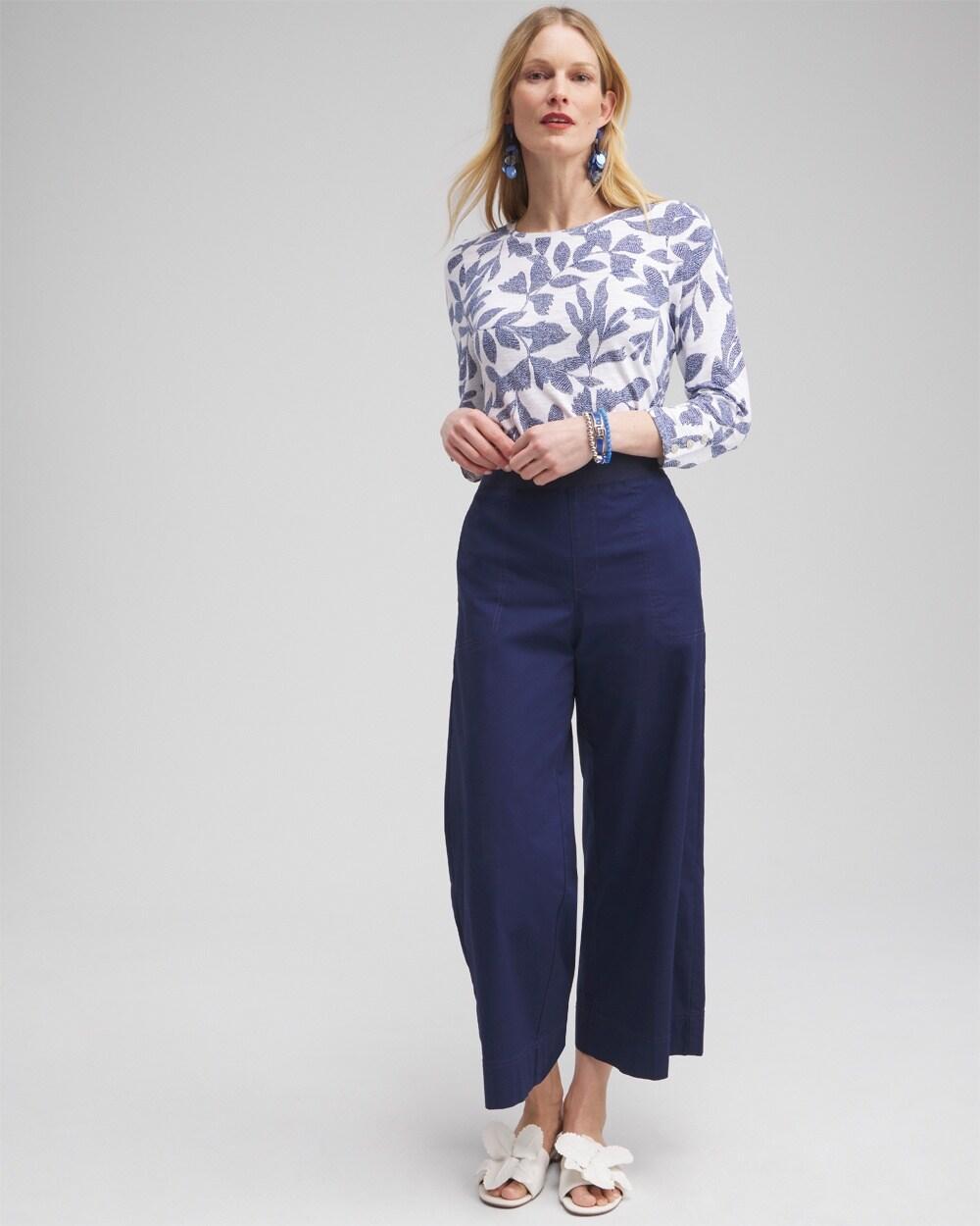 Leaf Print 3/4 Sleeve Button Tee Product Image