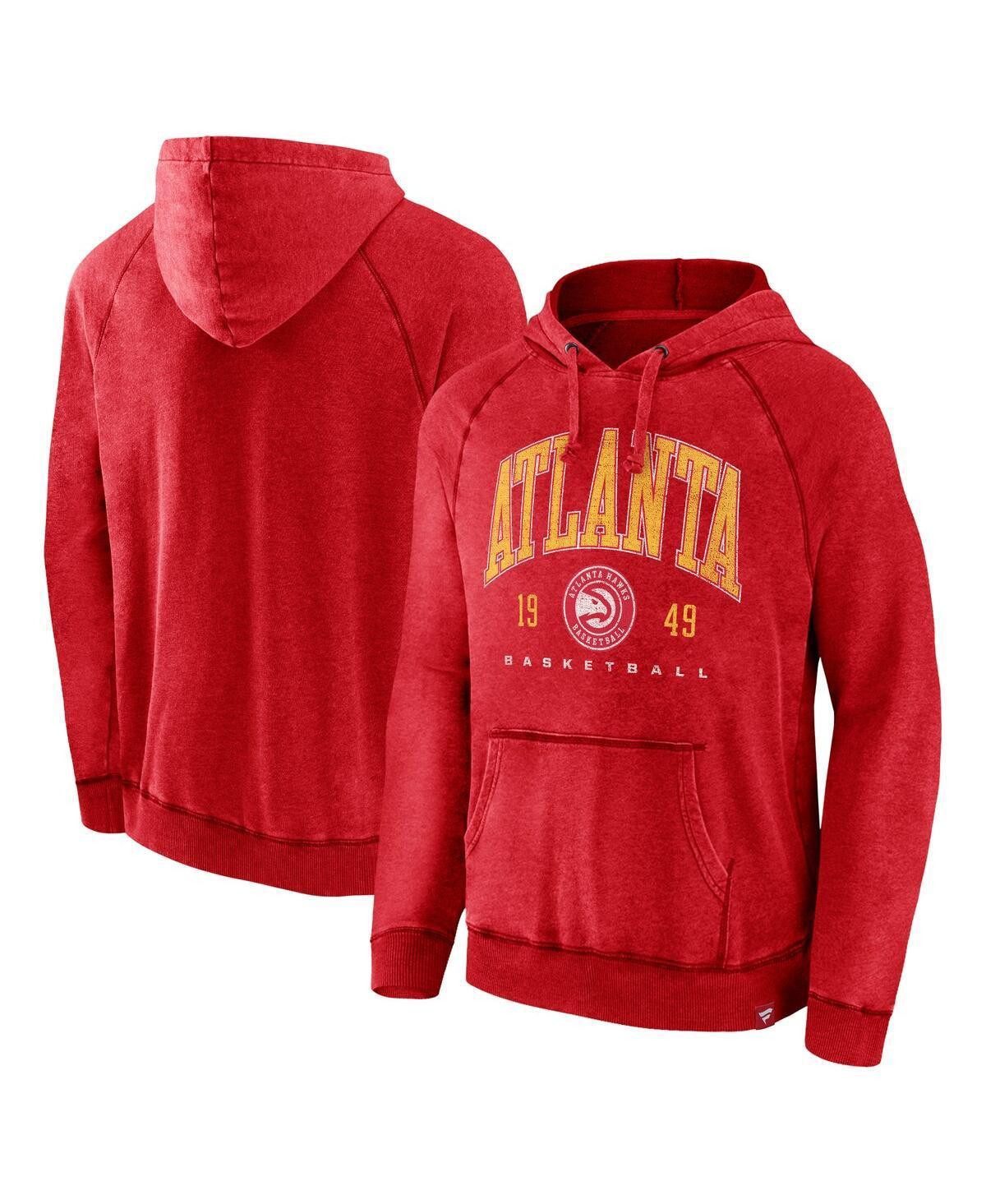 Men's Fanatics Branded Heather Red Atlanta Hawks Foul Trouble Snow Wash Raglan Pullover Hoodie, Size: Large Product Image