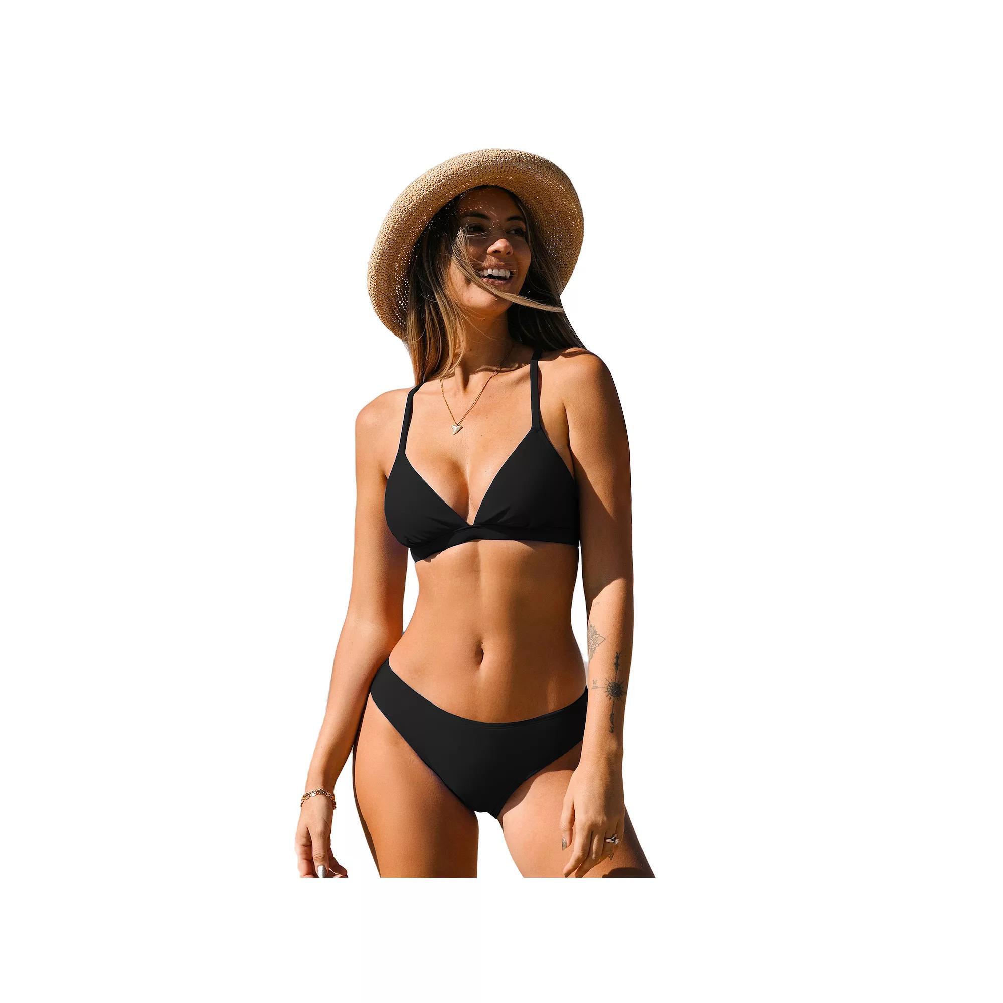 Women's Cupshe Banded Bralette & Hipster Bikini Set, Size: XL, Black Product Image