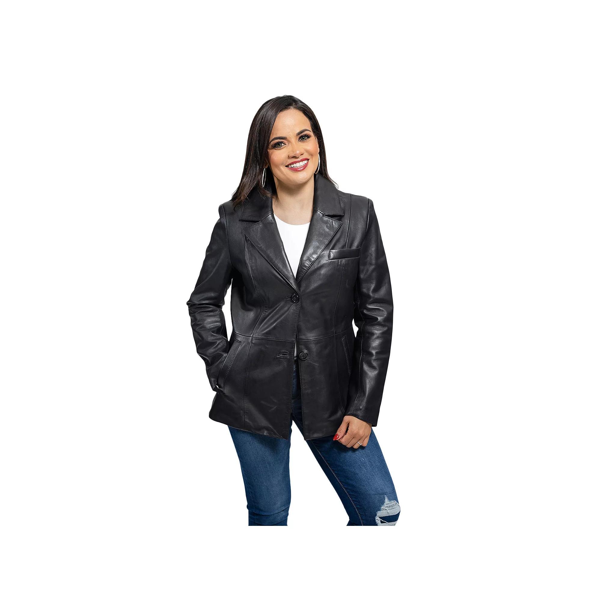 Women's Whet Blu Dahlia Classic Leather Blazer, Size: XL, Black Product Image