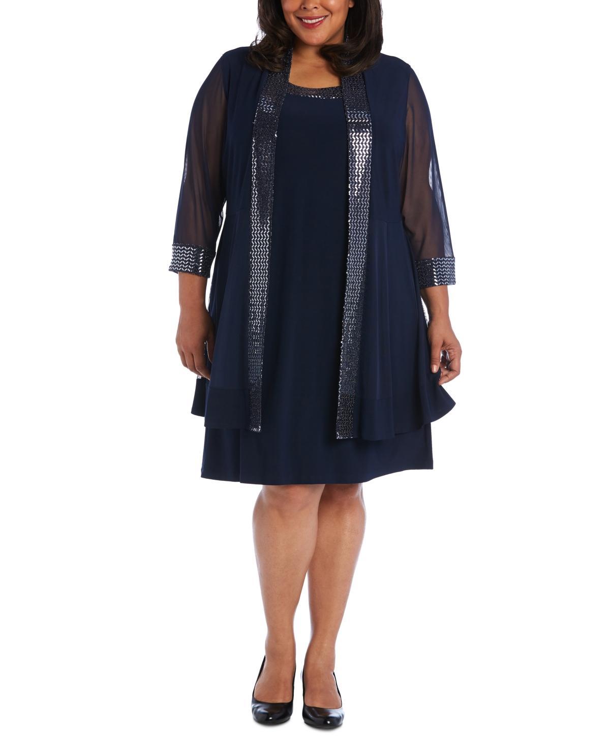 Plus Size R&M Richards 2-pc. Print Chevron Metallic Detail Jacket & Dress, Women's, Size: 16 W, Black Silver Product Image