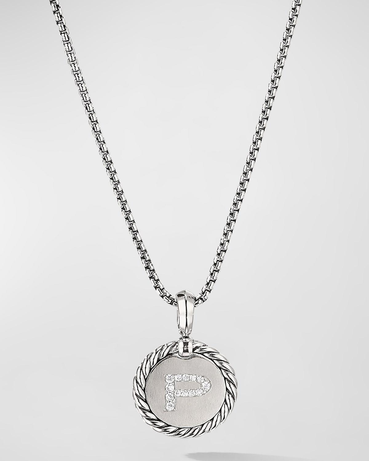 David Yurman Sterling Silver Cable Collectibles Initial Charm Necklace with Diamonds, 18 Product Image