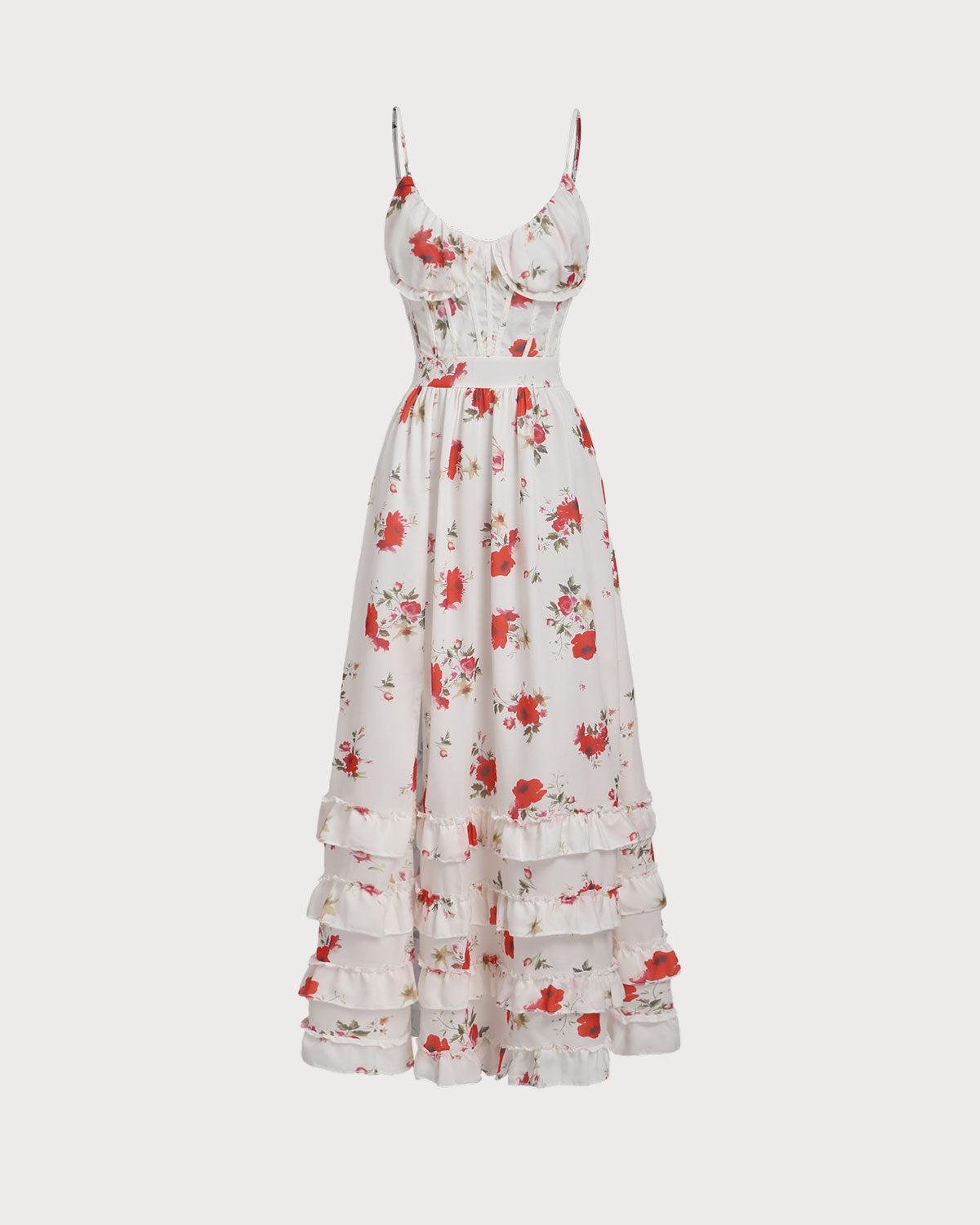White Floral Ruffle Slip Maxi Dress Product Image