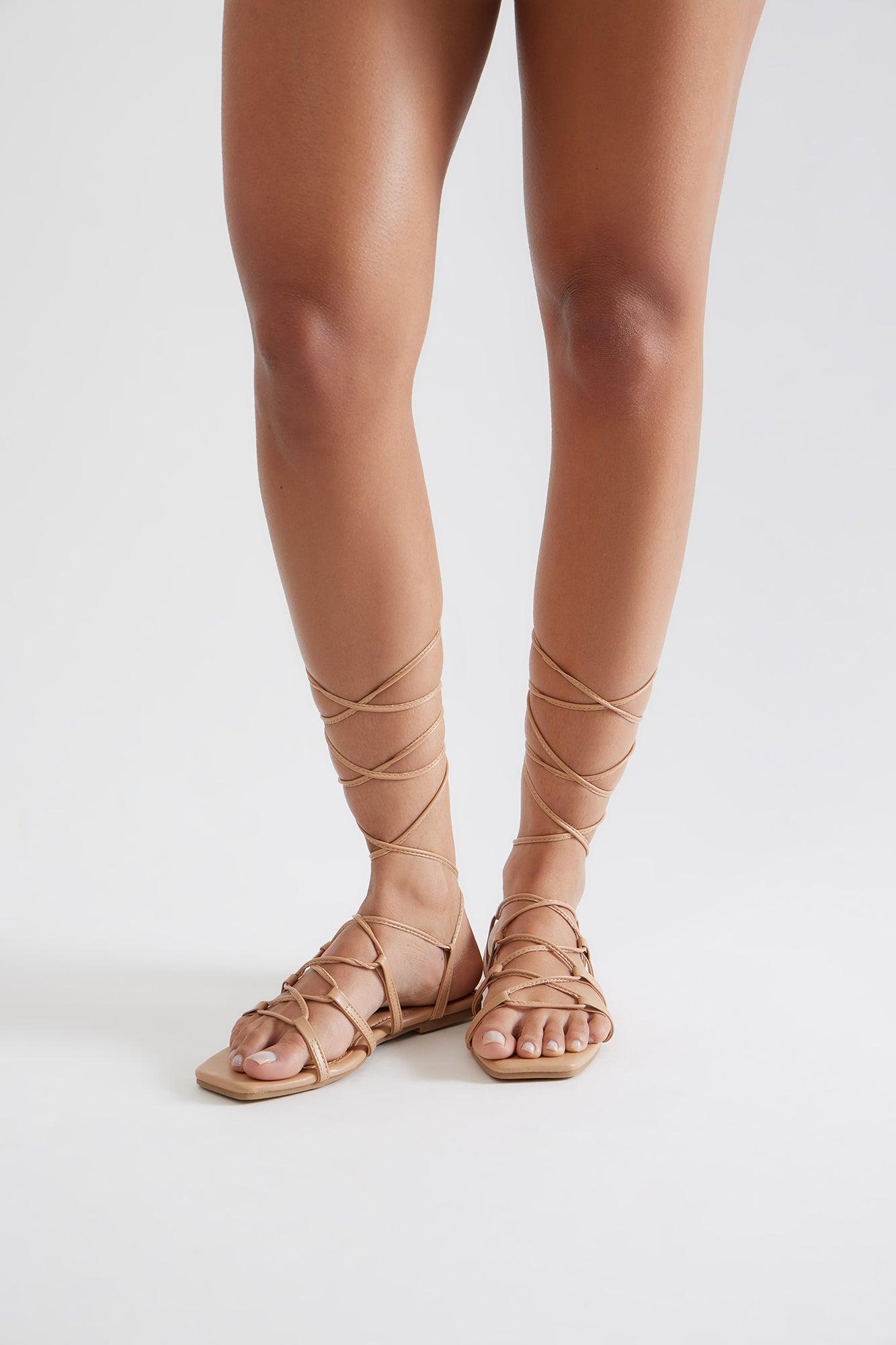 Lyle Wrap Up Sandals - Camel Product Image
