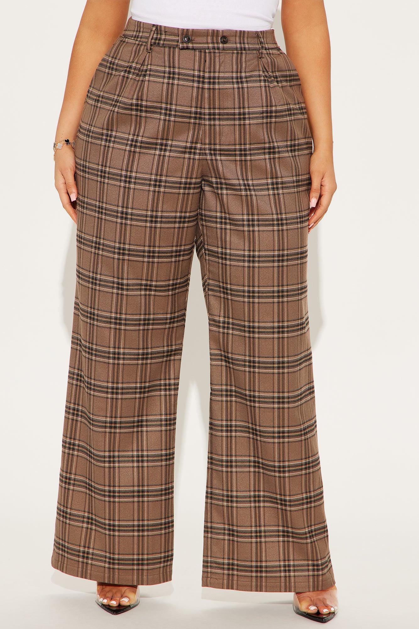 Alaiya Wide Leg Plaid Trouser - Brown/combo Product Image