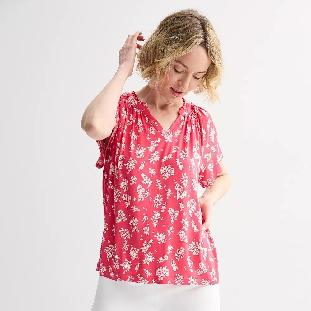 Women's Croft & Barrow® Smocked Raglan Top, Size: Small, Blue Crafted Garden Product Image
