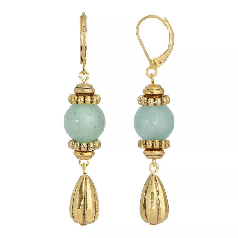1928 Gold Tone Aventurine Linear Drop Earrings, Women's, Green Product Image