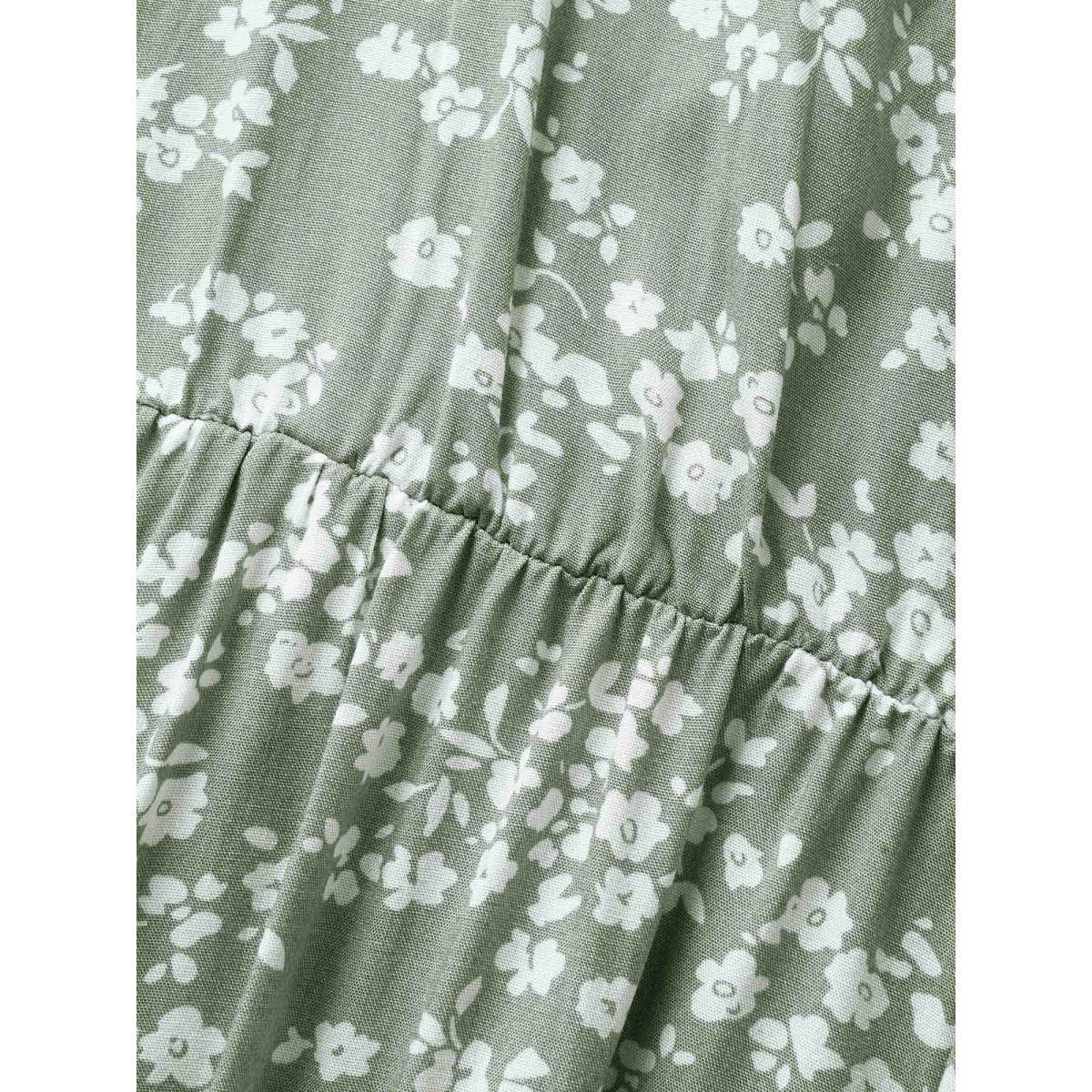 Ditsy Floral Printed Vintage Plus Size Women Vacation Long Dress Ruffle Sleeve Half Sleeve V Neck Pocket Elegance Dresses BloomChic Product Image