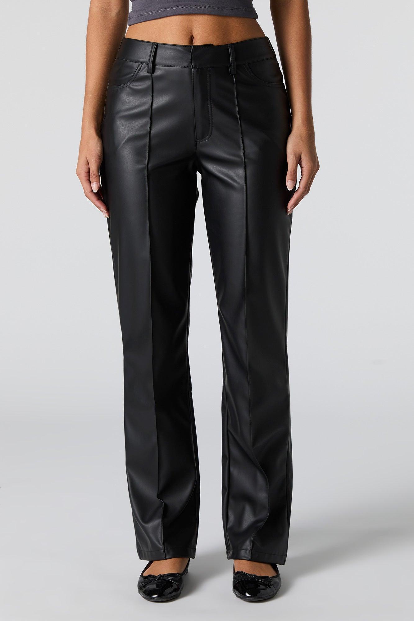 Faux Leather Exposed Seam Straight Leg Pant Female Product Image