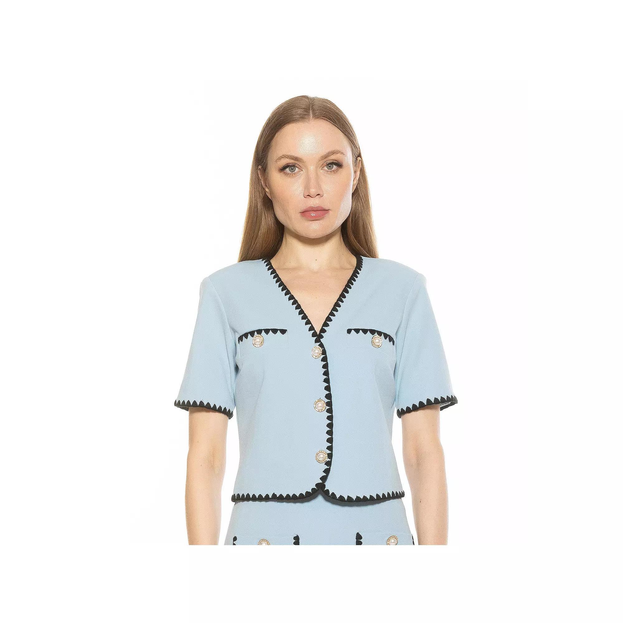 Women's ALEXIA ADMOR Willa Short Sleeve Embroidered Edge Jacket Top, Size: 10, Pink Product Image
