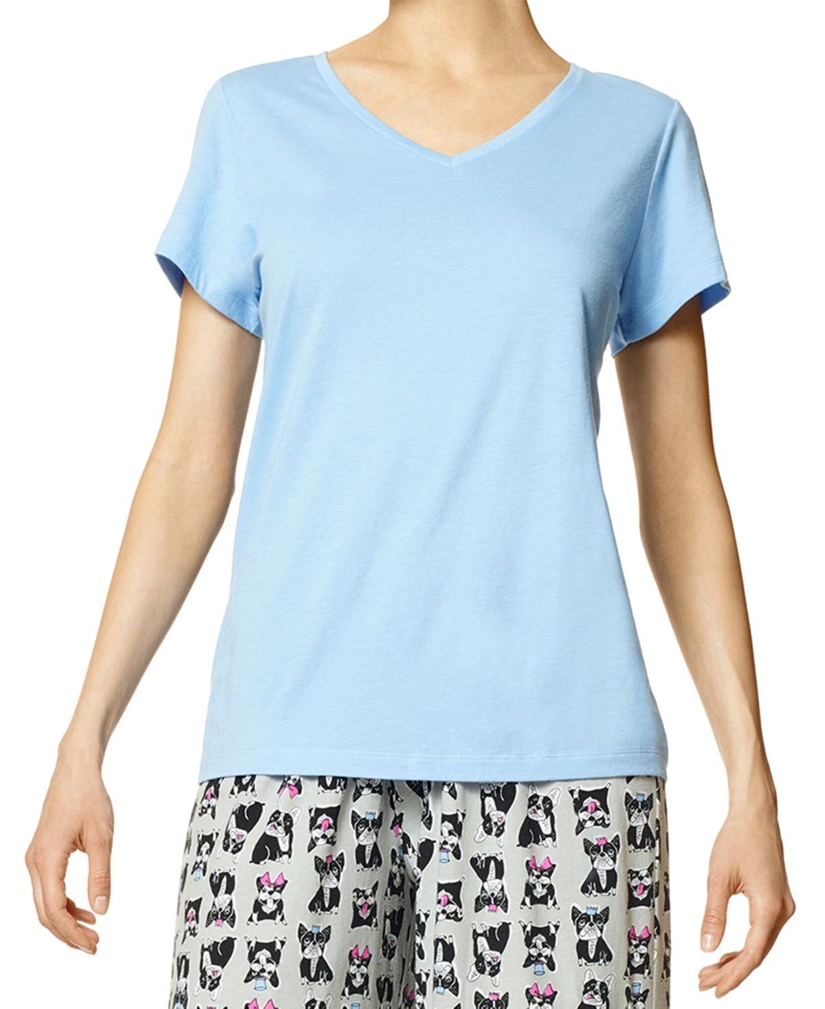 HUE Solid V-Neck Short Sleeve PJ Tee Women's Pajama Product Image