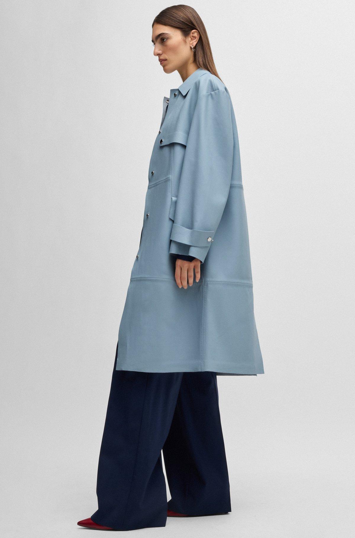 Leather trench coat with silver-tone trims Product Image