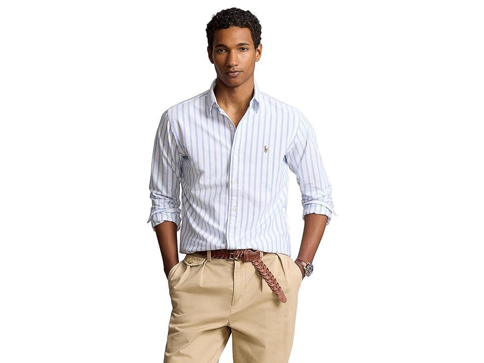 Polo Ralph Lauren Classic Fit Striped Oxford Shirt Blue) Men's Clothing Product Image