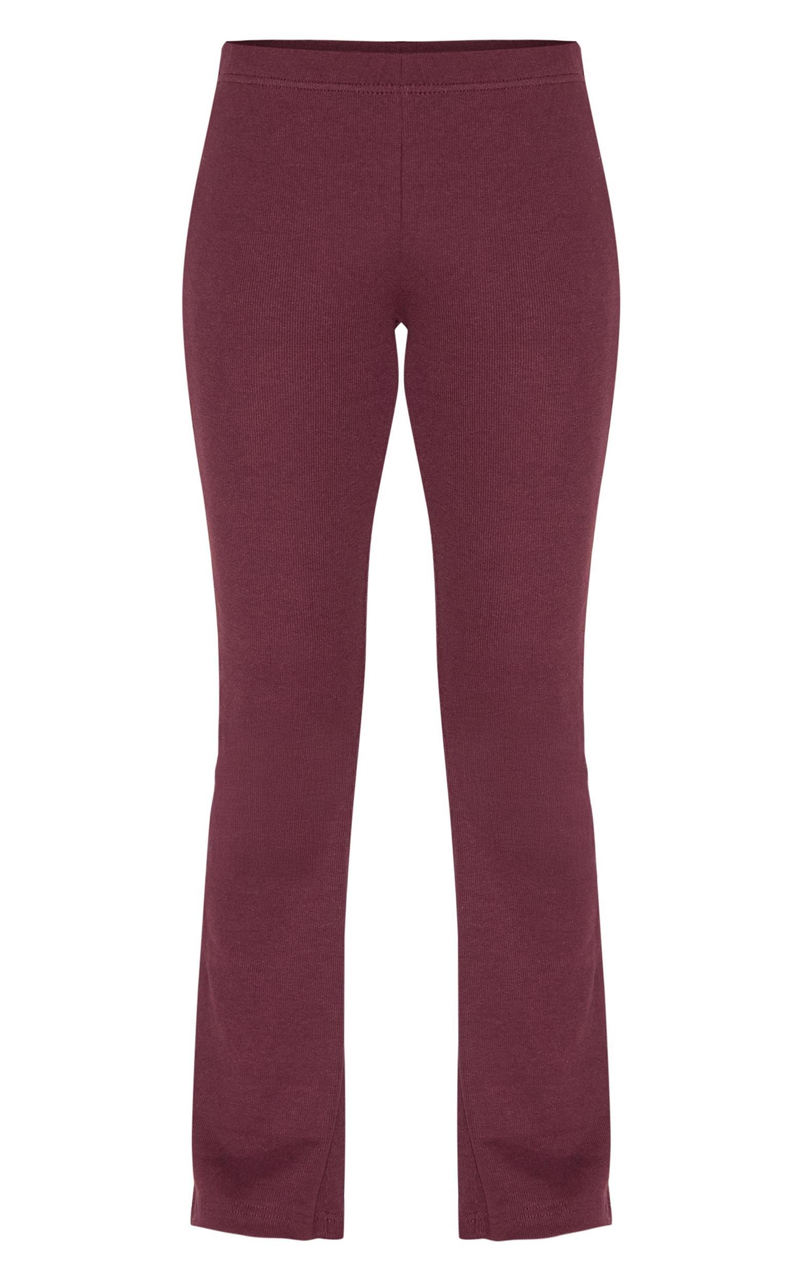 Plum Ribbed Elasticated Skinny Flare Pants Product Image