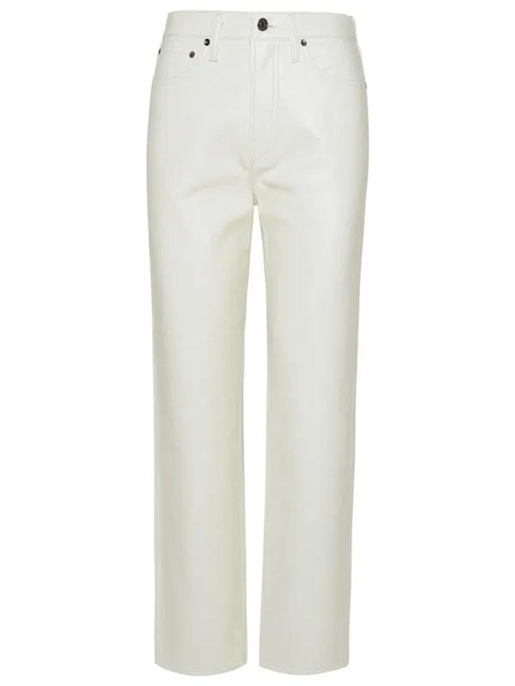 White 90's Pinch Waist Leather Pants Product Image