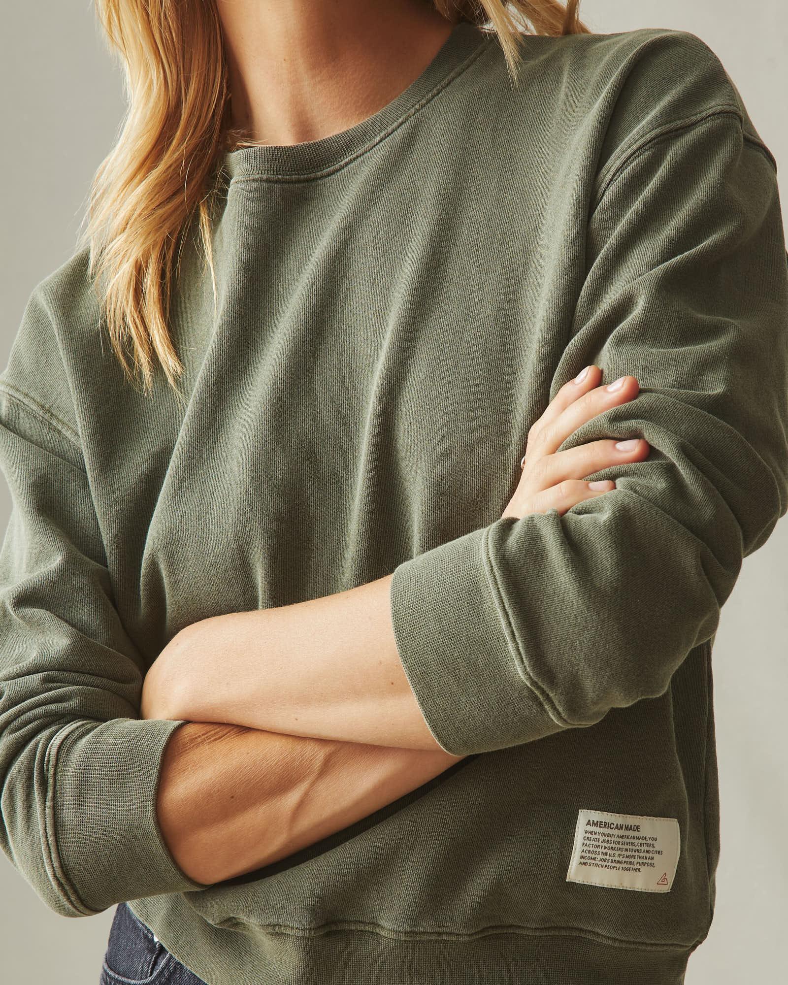 Women's Vintage Washed Relaxed French Terry Crew - Olive Product Image