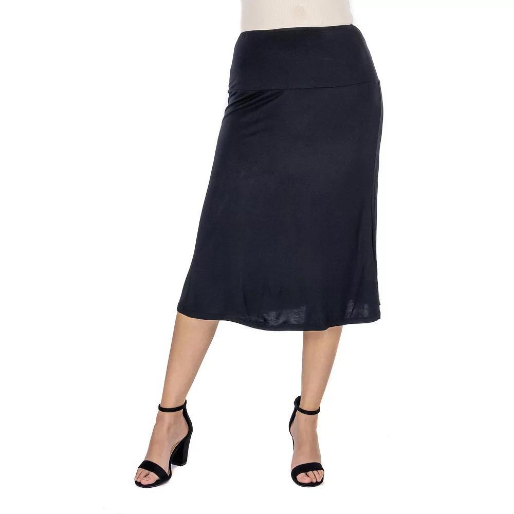 Women's 24Seven Comfort Apparel Solid A-Line Midi Skirt, Size: XL, Black Product Image