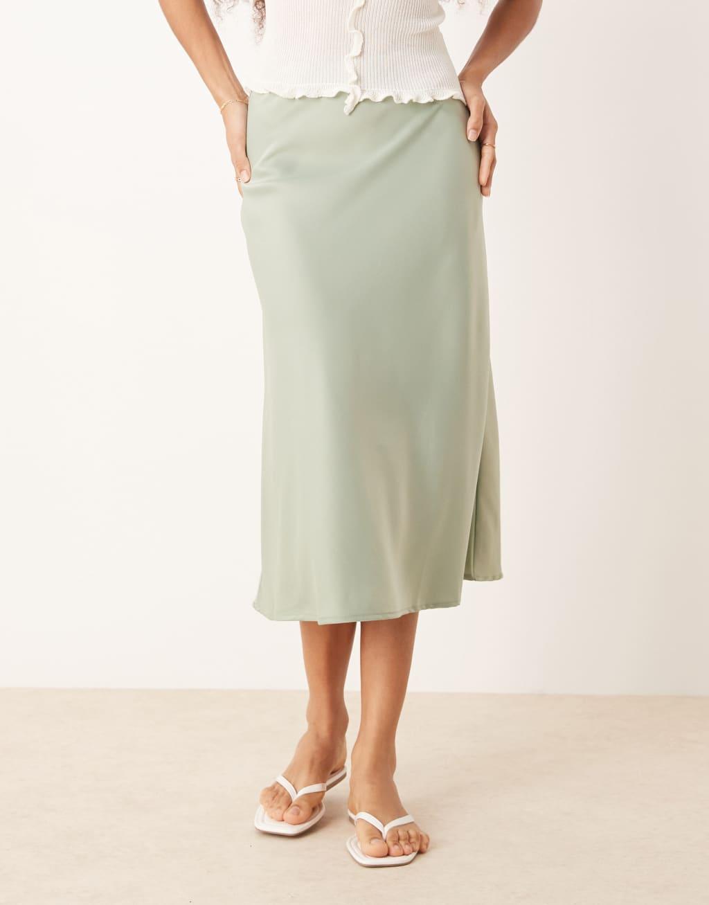 YAS satin midi skirt in iceberg green Product Image
